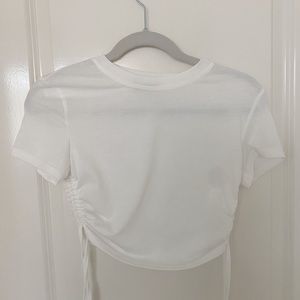 White sinched crop top